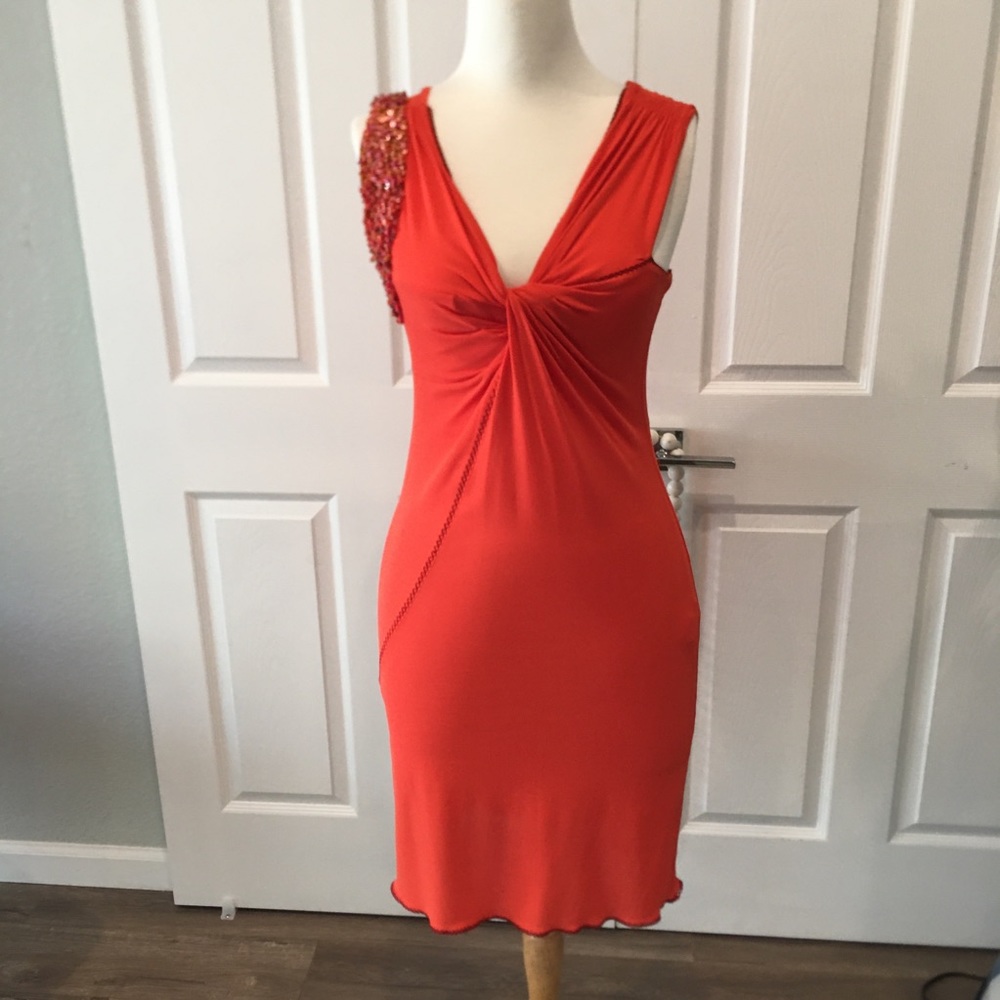 MONICA MAGNI ITALY ORANGE SZ 6 KNIT BEADED DRESS